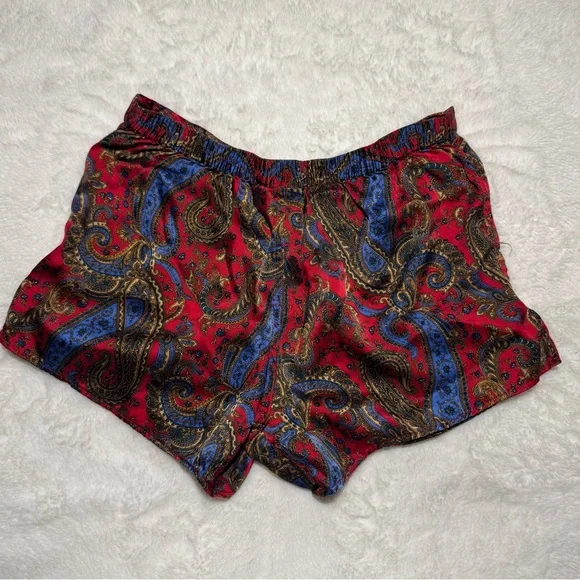 VINTAGE 80s RARE 100% Silk Men's Fun Print Boxer Shorts in Red, Blue, and Gold - Picture 2 of 3